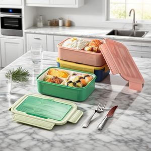 Fiambrera Bento portátil de 3 compartimentos, vajilla de plástico <span class=keywords><strong>Rectangular</strong></span> reutilizable para la escuela, contenedor de alimentos conservados para microondas - Product Image 5