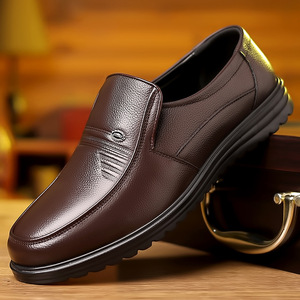 Mocasines de cuero genuino para hombre, con punta redonda, sin cordones, para negocios, para todas las estaciones, con suela de goma. - Product Image 2