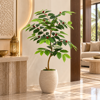Arbre à café artificiel hyper-réaliste 120 cm, baies de cerise rouges, ignifuge, écologique, résistant aux UV, intérieur/extérieur, OEM