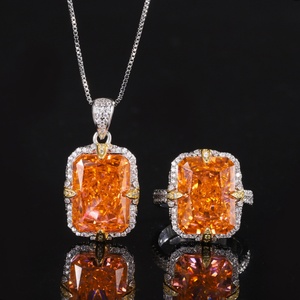 High Quality Eco-friendly Copper 12*16mm Purple Zircon Retro Iced Out Purple Cubic Zirconia Necklace and <b>Rings</b> Jewelry Set - Product Image 3