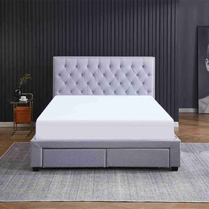 Cama Moderna Tapizada con Cajones de Almacenamiento, Tamaño Queen, Tela Gris, Cama Suave con Láminas de Madera - Product Image 4