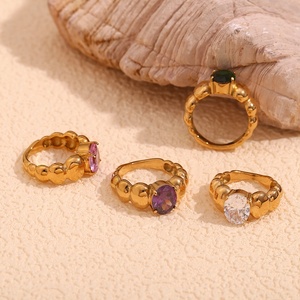 18K 금도금 지르콘 여름 보석 약혼 파티 기념일을 위한 다채로운 구슬 스테인리스 반지 세트 - Product Image 2