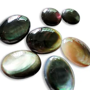 Black Mother Of Pearl Shell Cabochons Flat Back Oval Cabochons