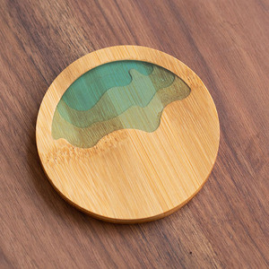 Sous-verre rond en bois, vague océanique, résine époxy, sous-verre en <span class=keywords><strong>bambou</strong></span>, tapis de boisson, décorations pour la maison - Product Image 2