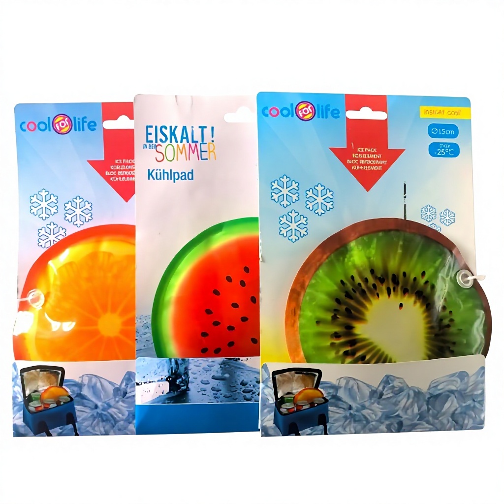 Gel Ice Pack PE 15x15cm Watermelon Orange Kiwi Pattern Color Card Packaging Easy Carry & Safe Use