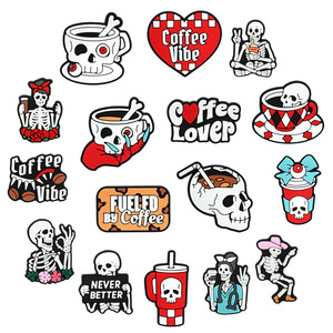 Accesorios Populares para Zapatos, Estilo Halloween, Taza de Café, Clips de PVC para Decorar Zapatos, Dijes de Calavera para Zapatos - Product Image 1