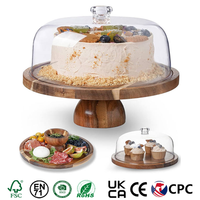 Ensemble de présentation multifonctionnel pour desserts de fête, support pour aliments et en-cas, support à gâteau en bois d'acacia avec couvercle en acrylique