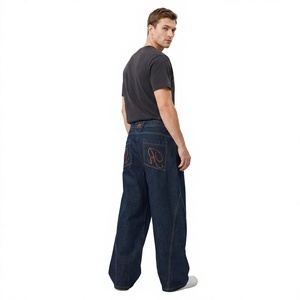 Pantalones Vaqueros de Pierna Ancha, Cintura Alta, Corte Holgado, Bolsillos Bordados, Color Sólido, Estilo Casual, Tela de Algodón, para Otoño - Product Image 2