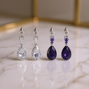 Pendientes de Plata 925 Nele Midas con Amatista en Forma de Gota, Engaste de Garra, Joyería Clásica de Cristal para Uso Diario de Mujer - Product Image 2