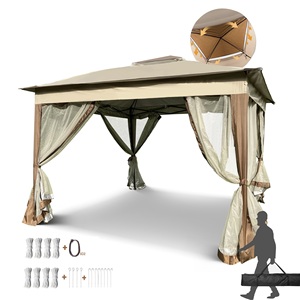 Gazebo d'extérieur 11x11 pieds avec toit à double niveau, structure métallique robuste, abri d'ombrage pour patio, jardin, fête ou repas en plein air - Product Image 3