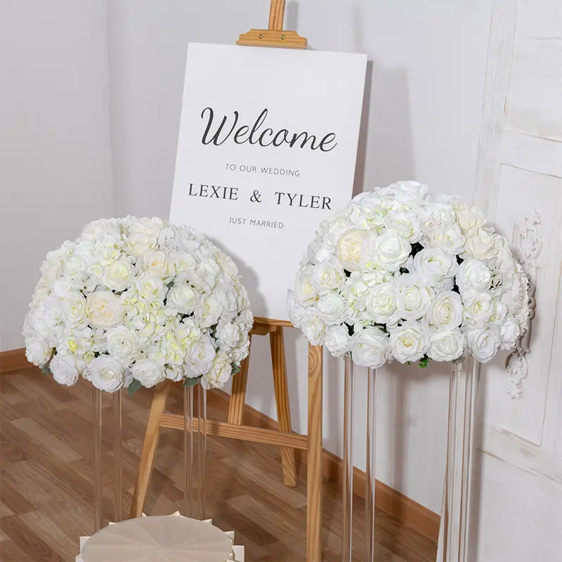 Luxury White Rose round Artificial Flowers tea Flower ball Church Outdoor Wedding Centerpiece Layout Road Leading Flowers