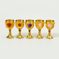 Calice en laiton incrusté de cristal naturel en forme de cœur, feuille dorée, pour la décoration de l'autel, ornement de la maison, cadeau spirituel