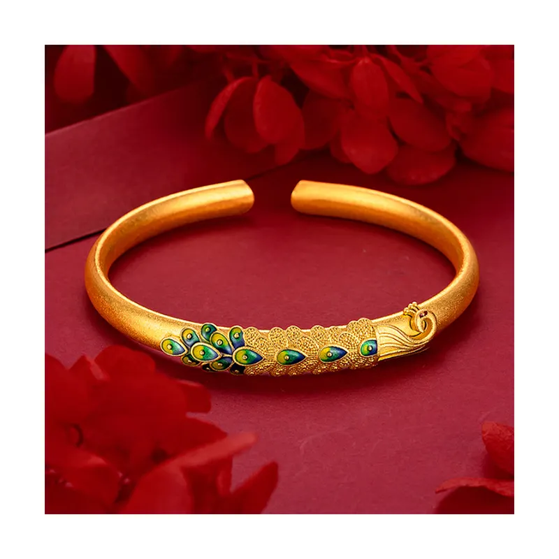 Braccialetto da donna pavone placcato oro Vietnam oro sabbia con antico smalto blu bruciato stile retrò vento nazionale per regalo di nozze