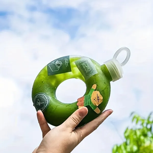 Bouteille en forme de beignet pour enfants, logo personnalisé, 16 oz, 500 ml, thé au lait, jus, eau, boisson en PP, résistance aux hautes températures, bouteille en forme de beignet - Product Image 2