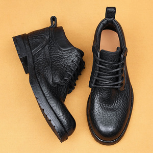Botas de Trabajo de Alta Calidad para Hombre, con Cordones en el Tobillo, de Cuero de Bisonte con Patrón Repujado, Suela de Cuero Genuino, Color Amarillo Grande - Product Image 6
