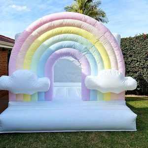 Château Gonflable Arc-en-ciel Nuages Blancs, Château Gonflable <span class=keywords><strong>Pastel</strong></span> Arc-en-ciel avec Nuages, Château Gonflable Rose pour Intérieur et Extérieur - Product Image 4