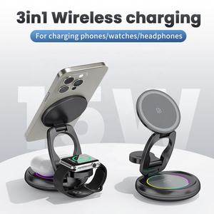 <span class=keywords><strong>Cargador</strong></span> inalámbrico 3 en 1 de Metal para teléfono, estación de carga inalámbrica portátil de aleación de Zinc de 15W, soporte magnético giratorio, <span class=keywords><strong>cargador</strong></span> rápido - Product Image 5