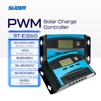 Contrôleur de charge solaire intelligent SUOER ST-E PWM avec écran LCD 12V/24V/48V 10-60A Garantie de deux ans Protection contre les courts-circuits inversés