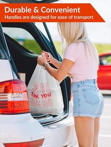 Bolsa de Plástico Desechable con Asa Tipo Camiseta, Impresa con 'Gracias', de HDPE, para Uso Comercial y de Compras - Product Image 3