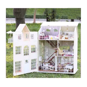 Vendita calda giocattoli per bambini Kit Puzzle casa delle bambole in legno giocattoli per bambini Set scatola imballaggio camera da letto bambini giocattoli moderni mobili per case delle bambole