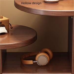 Comodino moderno tavolino rotondo in legno massello marrone con spazio gatto nascosto, doppio come tavolino e comodino per angoli di casa. - Product Image 5