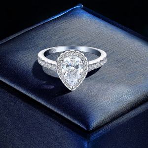 Bague en argent sterling 925, bijoux fins, pierre en zircon cubique taille poire, bague de fiançailles, bague de mariage, bague de promesse, bagues de luxe en diamant pour femmes - Product Image 2