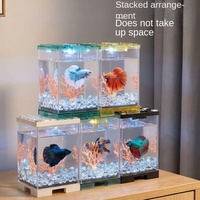 Aquarium rectangulaire en acrylique pour poissons Betta, blocs de construction, mini aquarium de bureau et de salon avec lumière, boîte écologique