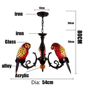 Plafonnier à trois têtes en forme d'oiseau perroquet rouge, style rétro original, vitrail boisée, pour salon, Restaurant, chambre à coucher, Bar, Foyer, couloir - Product Image 5