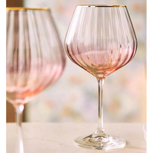 Verre à vin en verre côtelé <span class=keywords><strong>rose</strong></span> avec bordure dorée, grande capacité, verre à pied pour vin rouge - Product Image 1