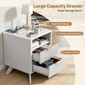 Mesita de Noche Inteligente de Estilo Mid-Century con 1 Cajón, Estación de Carga, Tomas de Corriente, Puertos USB y Estante Abierto para Dormitorio/Apartamento (Ensamblada) - Product Image 5