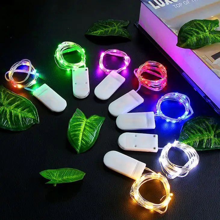 Guirlande lumineuse LED à piles CR2032, 100 pièces par lot, avec bouton, alimentée par pile, 2M, 20 ampoules par lot