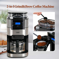 Cafetière électrique à filtre 8 tasses avec moulin intégré, minuterie programmable, fonction de distribution automatique, en acier inoxydable, pour usage domestique