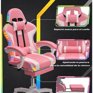 Chaise de jeu inclinable colorée avec massage RGB, lumières et haut-parleurs, chaise de course Predator en cuir PU avec repose-pieds - Product Image 5