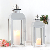 Ensemble de lanternes en acier inoxydable argenté, grand porte-bougie en verre pour Noël, extérieur, intérieur, jardin, mariage