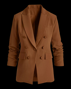 Blazer femme coupe ajustée, imitation triple boutonnage, infroissable, brodé, uni, tissé, à boutons, pour costumes et blazers - Product Image 3