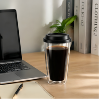 Mug de voyage en verre à double paroi isolé de 16 oz avec couvercle, gobelet à café en verre borosilicate de haute qualité, tasse en verre transparent résistant à la chaleur pour le café