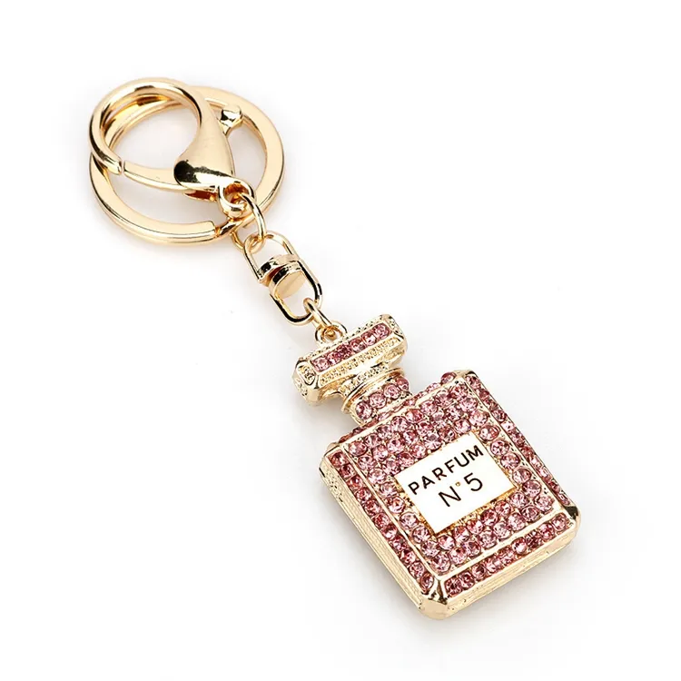 HY-01 Mode Perhiasan Kristal Wanita Aloi Berlian Persegi Mikro Pave Berlian Imitasi Botol Parfum Gantungan Kunci