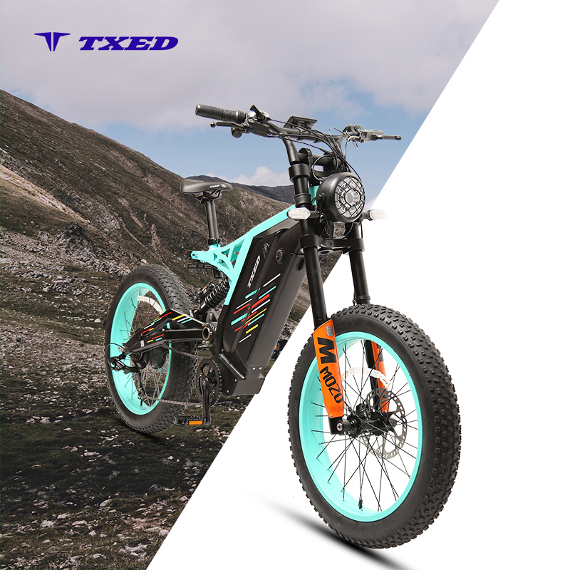 TXED 52V 1200W Fast Fat Electric Bicycle 9 Speed Transmission Motor Double Power Hybrid Frame Rear Shock Absorber Off-road Ebike