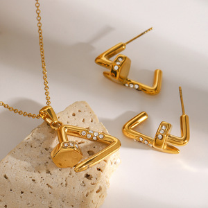 Geometric Irregular Diamond <b>Stud</b> <b>Earrings</b> Gold Stainless Steel Party Jewelry Set - Product Image 3