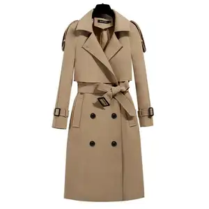 Women Trendy Overcoat With Belt High Quality Casual Women's Double Breasted Trench Slimming Coats