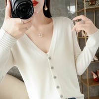 Kardigan Rajut Wanita Lengan Panjang V-Neck Kancing Depan Sweater Mantel Kasual Pakaian Luar Lapisan Atas Fashion Pemasok Grosir