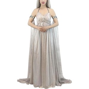 Disfraz de <span class=keywords><strong>Reina</strong></span> <span class=keywords><strong>medieval</strong></span> para mujer, vestido de tren largo gris, disfraces de juego de Daenerys Targaryen para Halloween - Product Image 3