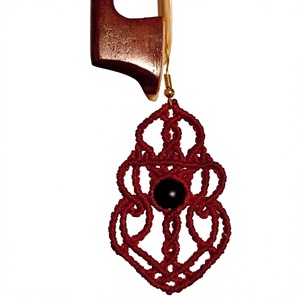 HARI OM CREATIONS Handmade <b>Red</b> Macrame Drop <b>Earrings</b> Black Onyx Bead Bohemian Style Women's Jewelry Black Rhodium Plated - Product Image 1
