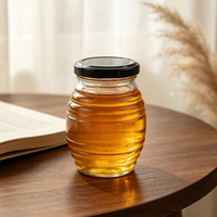 Pot en verre vide pour miel, récipient transparent pour miel avec couvercle noir, couleur et étiquette personnalisées, pot en verre pour le stockage alimentaire du miel