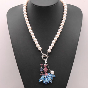 设计师联谊会伽玛披三角洲女士符号珠光吊坠装饰粉色和蓝色符号GPD索罗项链 - Product Image 4