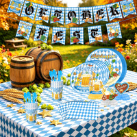 Pour l'Allemagne, Fournitures de fête d'Oktoberfest : Ensemble de vaisselle, Bannières, Ballons, Décorations en nid d'abeille - Tissu, Papier, Porcelaine