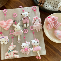 Porte-clés en tissu mignon style esthétique coréenne, ours ou chien, poupée animale cousue à la main, breloque de sac pour fille, idéal pour l'hiver et Noël