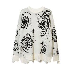 Bestseller 2026 Women's Retro Ruffled Spiral Print Oversized Ripped Knit Sweater <strong>Grunge</strong> Casual Soft Stylish Cozy Warm <strong>Top</strong> - Product Image 3