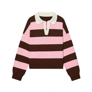 Pull long à manches longues pour femme, style vintage, rayé, color-block, respirant, en polyester, pour l'automne - Product Image 4