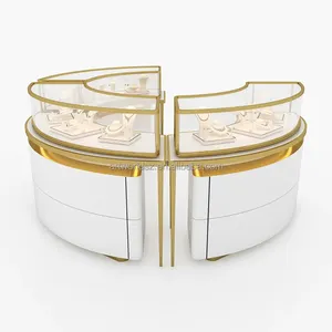 Artworld Display ritel Led toko perhiasan Counter kaca bulat pemasok tampilan perhiasan Showcase dengan penyimpanan